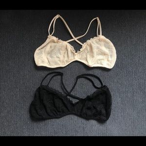 Crossback lace bralettes